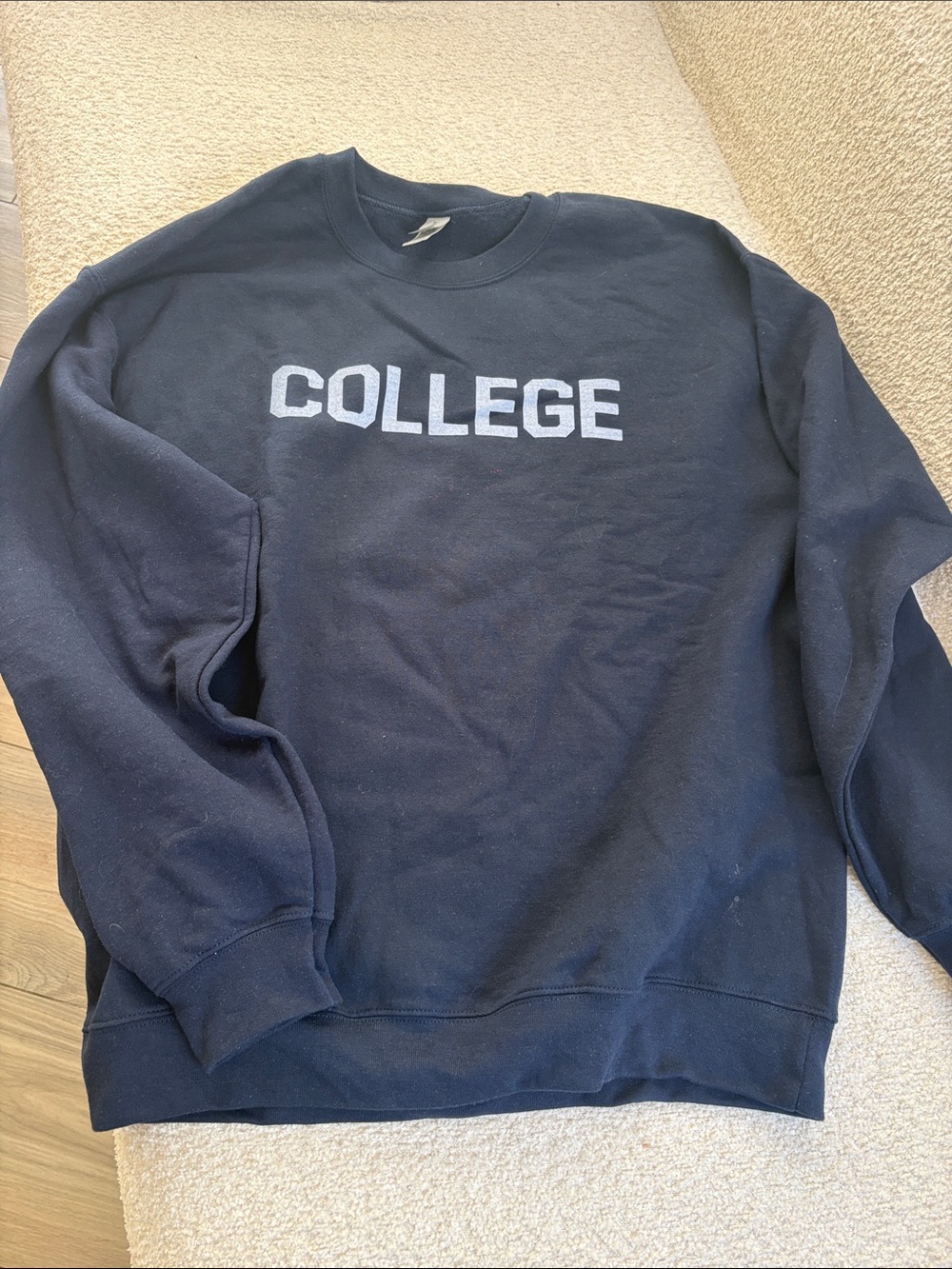 Gildan Navy Crewneck Sweatshirt with 'COLLEGE' Chest Logo (Animal House)